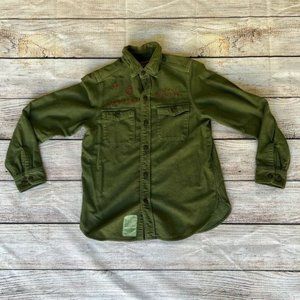 Denim Dungaree Button Up Shirt in Green